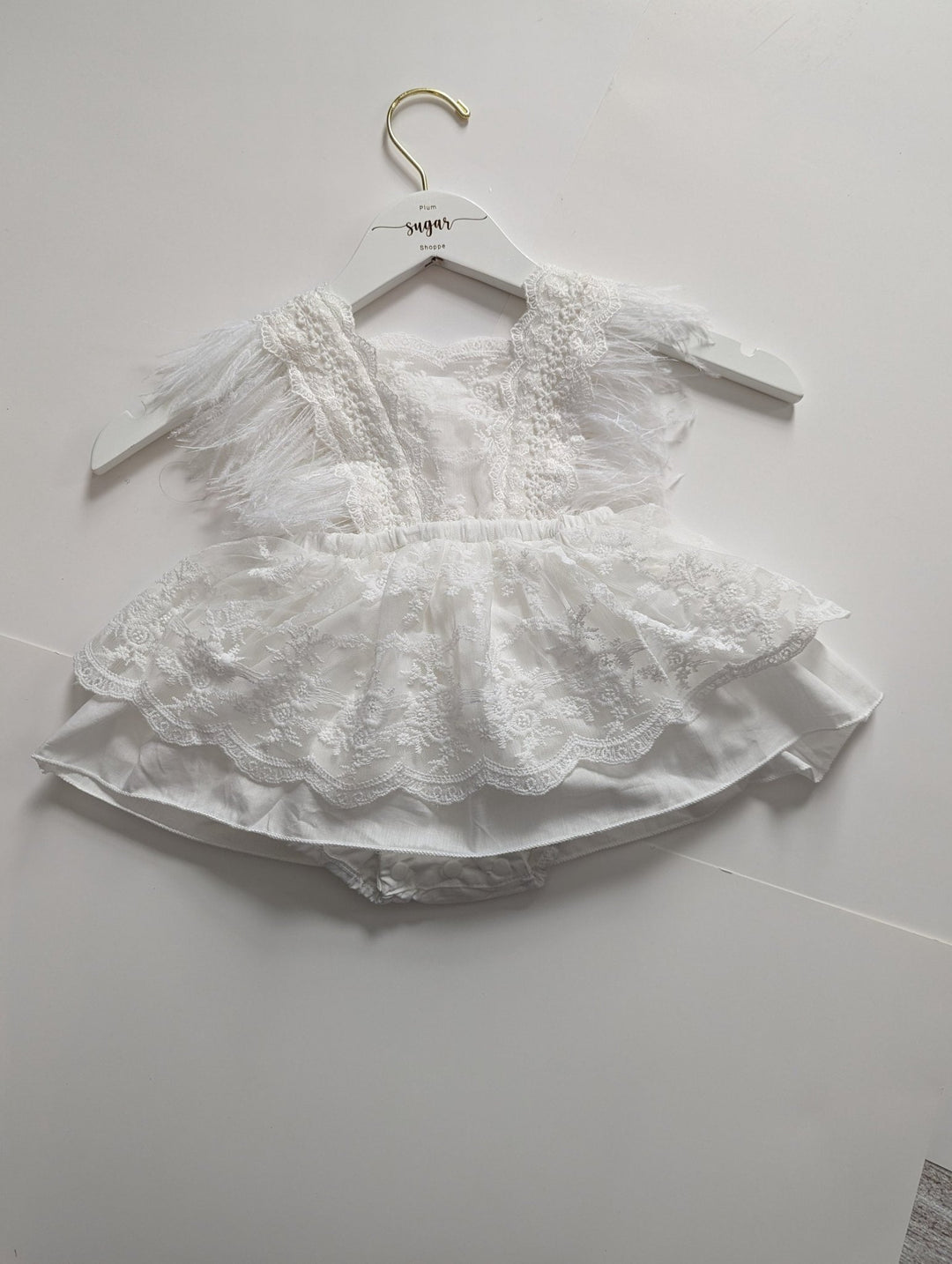 Adalynn White Feather Baby Girl Party Dress - Plum Sugar Shoppe
