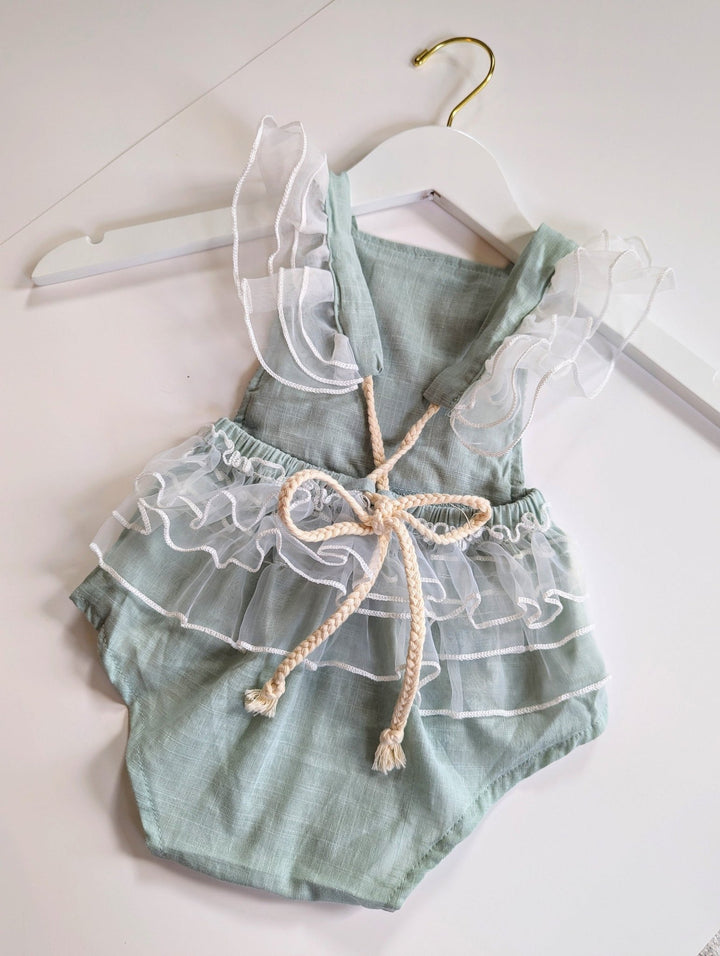 Charlotte Mint Embroidered Baby Romper - Plum Sugar Shoppe