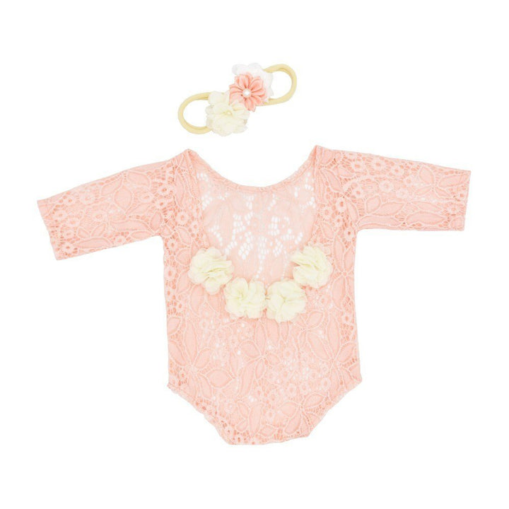 Elena Newborn Pink Lace Romper - Plum Sugar Shoppe