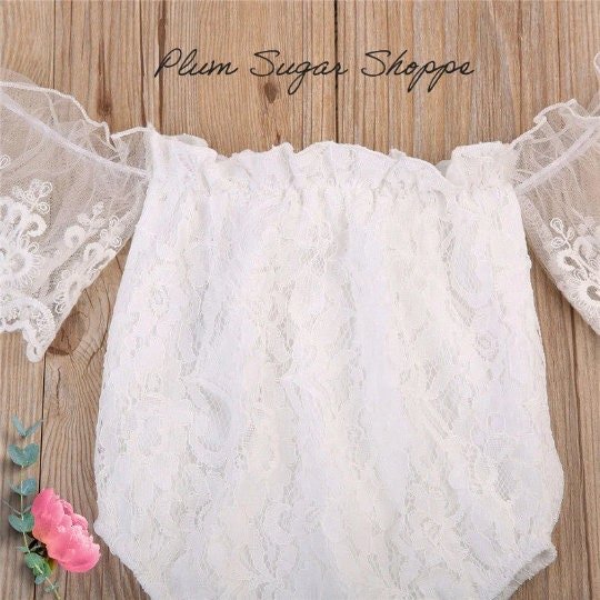 Eliana Off Shoulder White Lace Romper - Plum Sugar Shoppe