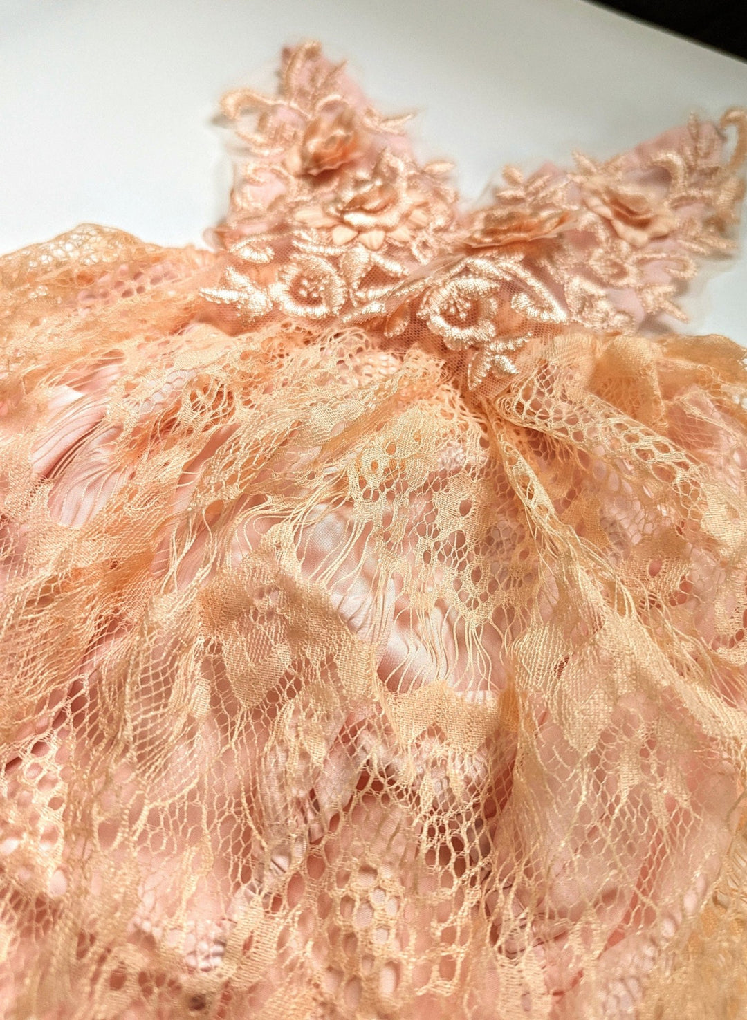 Kinsley Peach Rose Lace Baby Dress - Plum Sugar Shoppe
