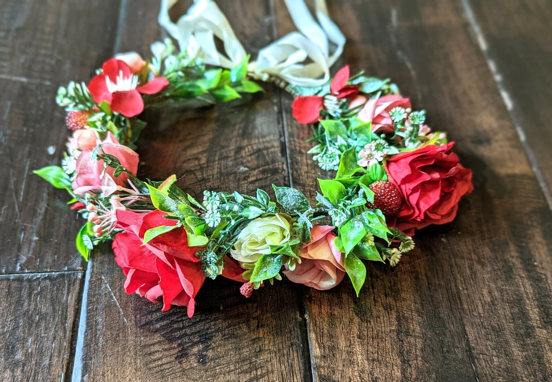 Maeve Red, Pink and White Rose Flower Crown - Plum Sugar Shoppe
