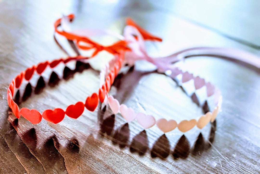 Pink Heart Headband with Pink Satin Ribbon - Plum Sugar Shoppe