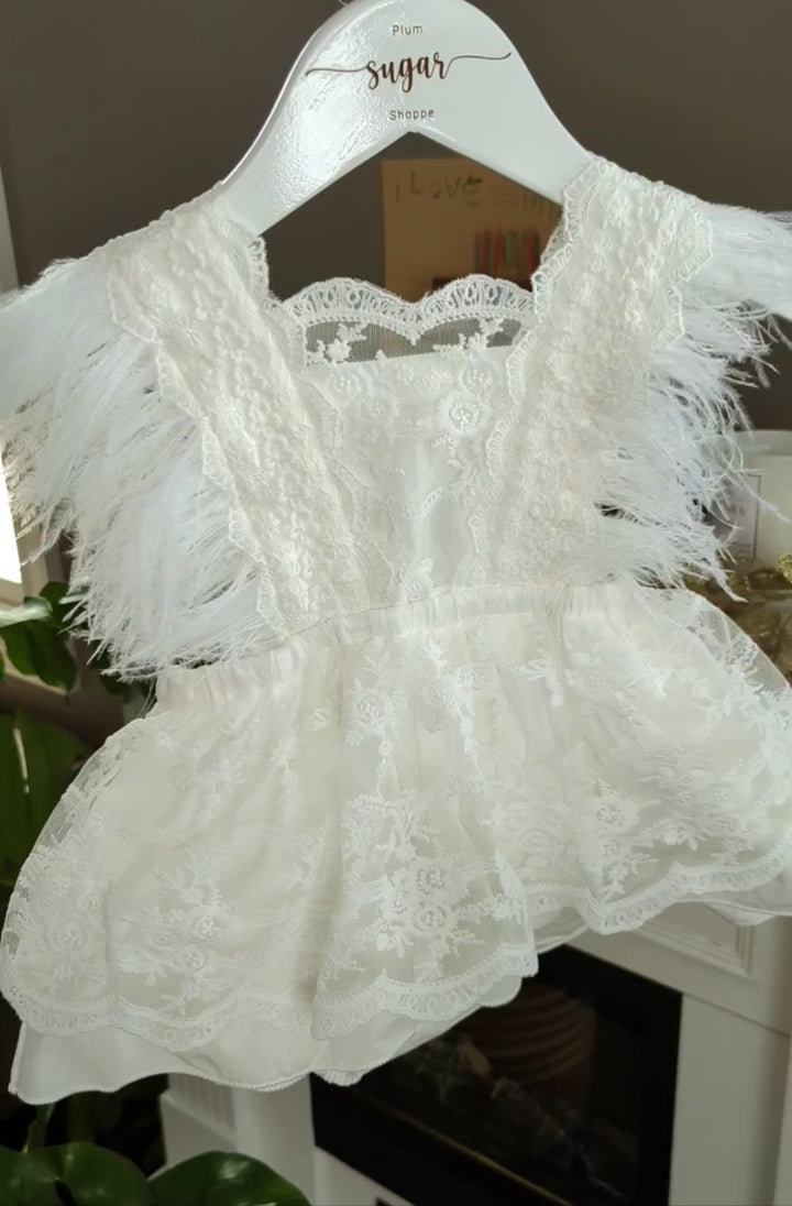 Adalynn White Feather Baby Girl Party Dress