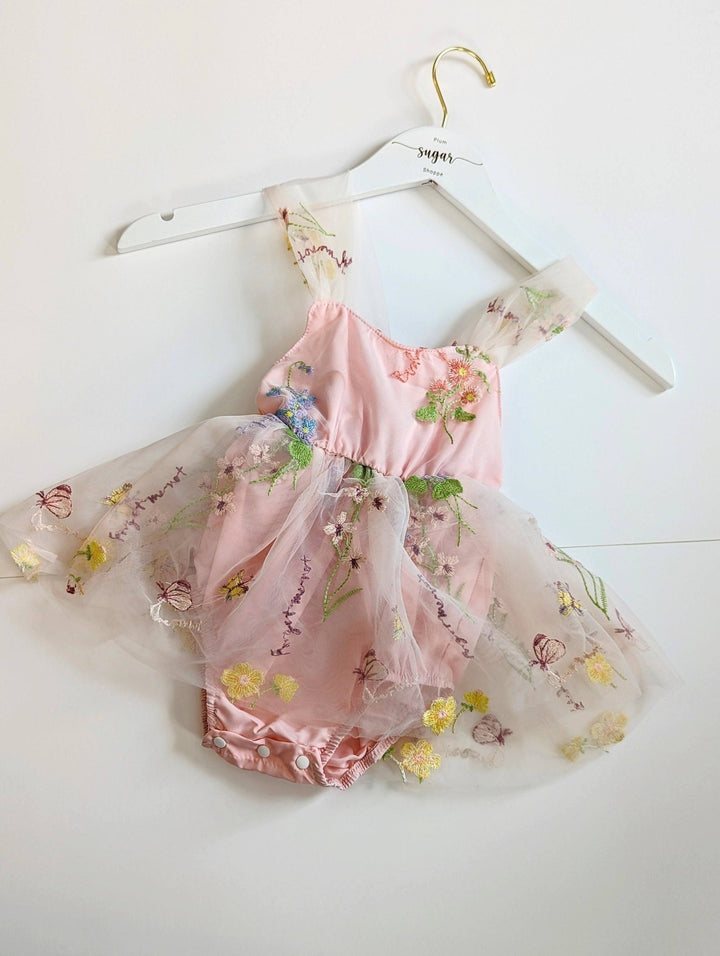 Savanah Green Embroidered Flower Dress - Plum Sugar Shoppe