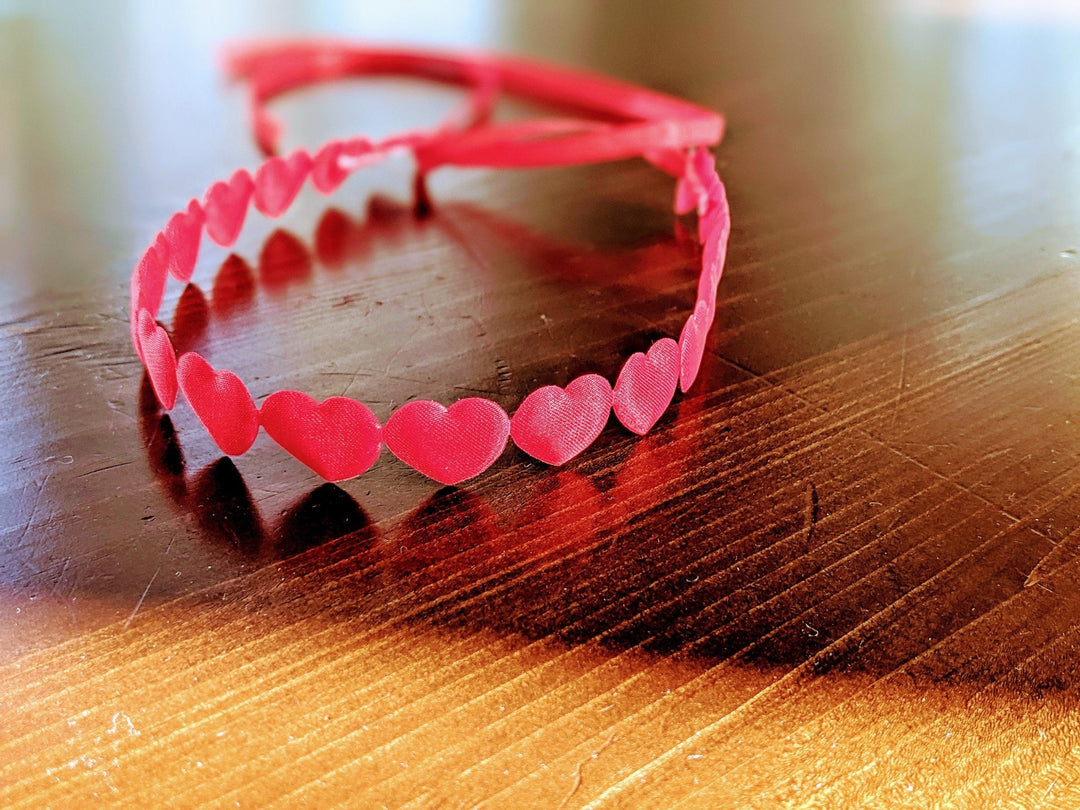 Valentines Red Heart Headband with Red Satin Ribbon - Plum Sugar Shoppe