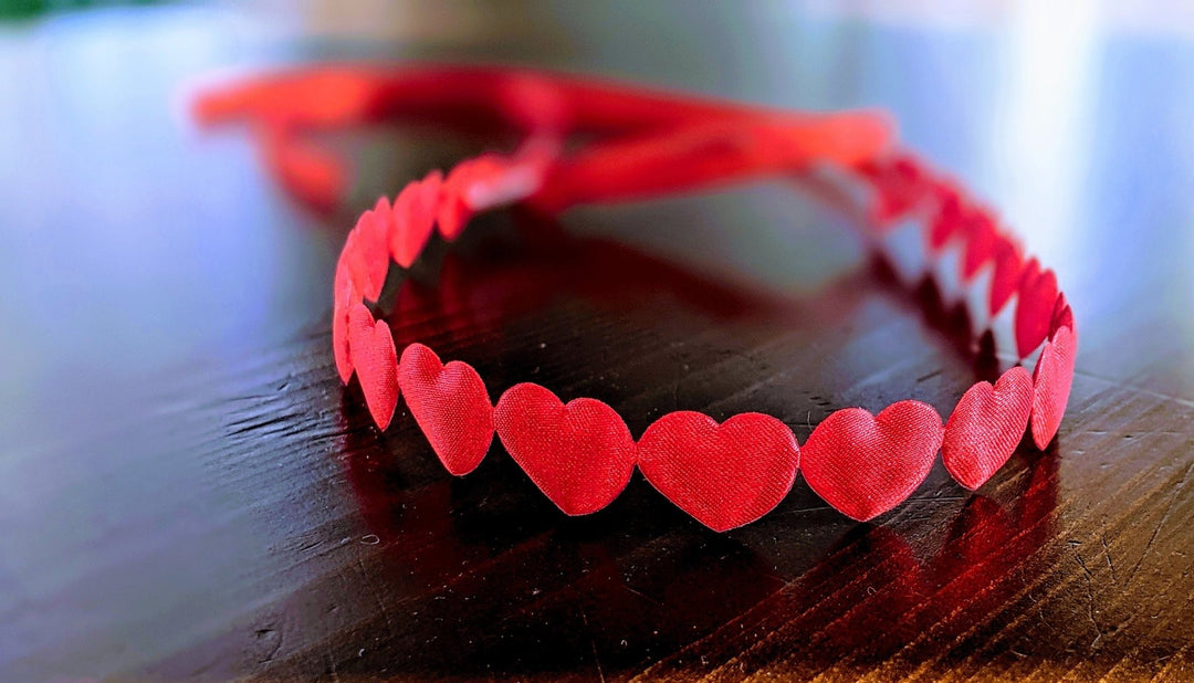 Valentines Red Heart Headband with Red Satin Ribbon - Plum Sugar Shoppe