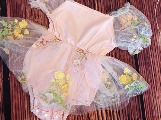 Bella Pink Embroidered Flower Dress