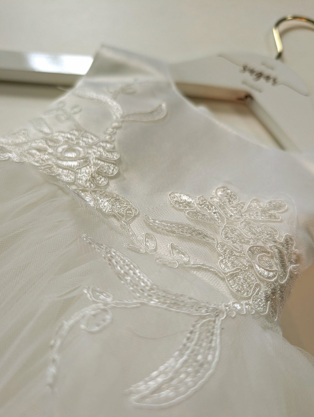 Alexis White Tulle Gown with Bonnet and Shawl - Plum Sugar Shoppe