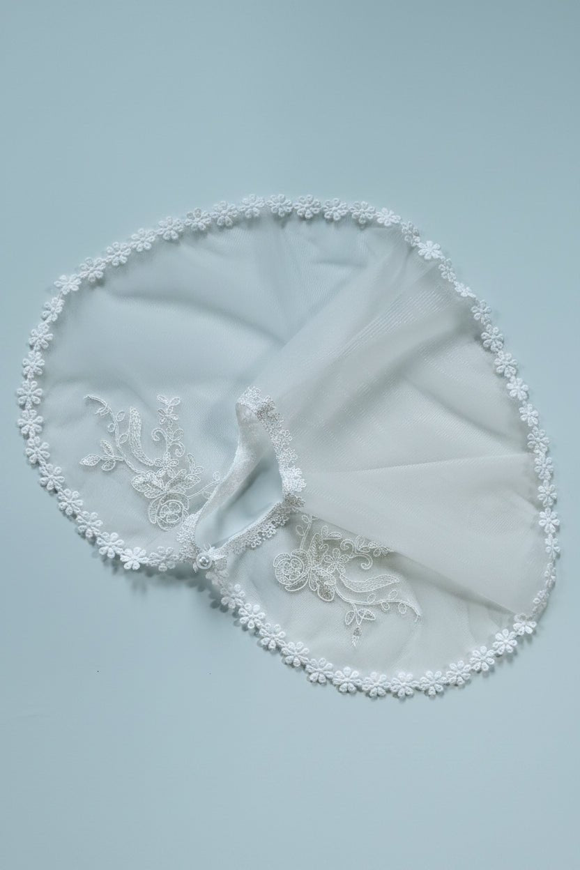 Alexis White Tulle Gown with Bonnet and Shawl - Plum Sugar Shoppe