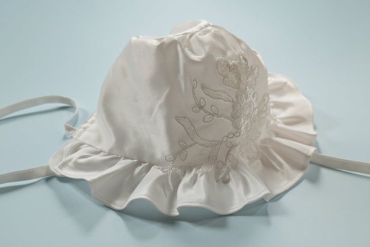Alexis White Tulle Gown with Bonnet and Shawl - Plum Sugar Shoppe