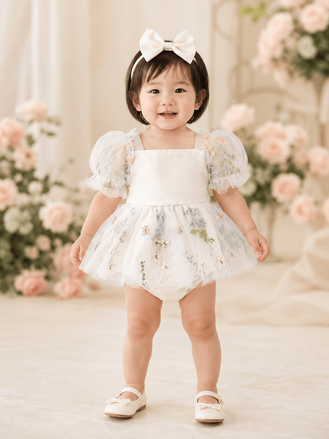 Amara White Embroidered Flower Baby Dress - Plum Sugar Shoppe