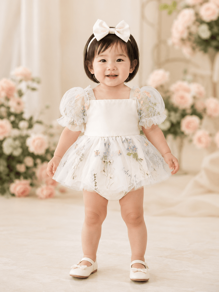 Amara White Embroidered Flower Baby Dress - Plum Sugar Shoppe