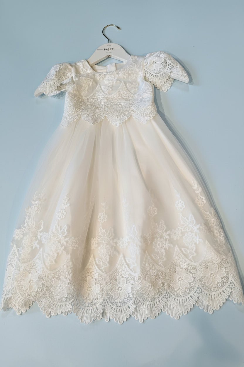 Ava White Lace Christening Gown - Plum Sugar Shoppe