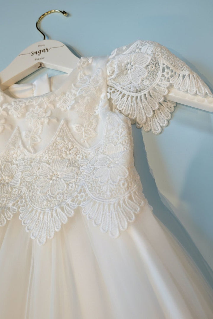 Ava White Lace Christening Gown - Plum Sugar Shoppe