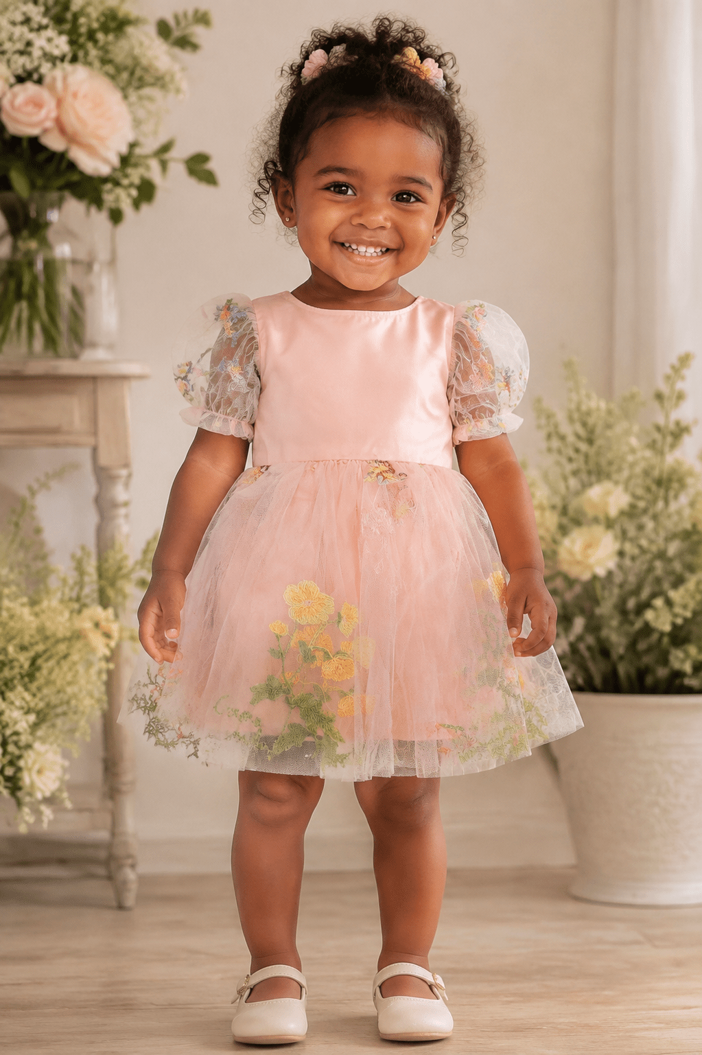 Bella Pink Embroidered Flower Dress - Plum Sugar Shoppe