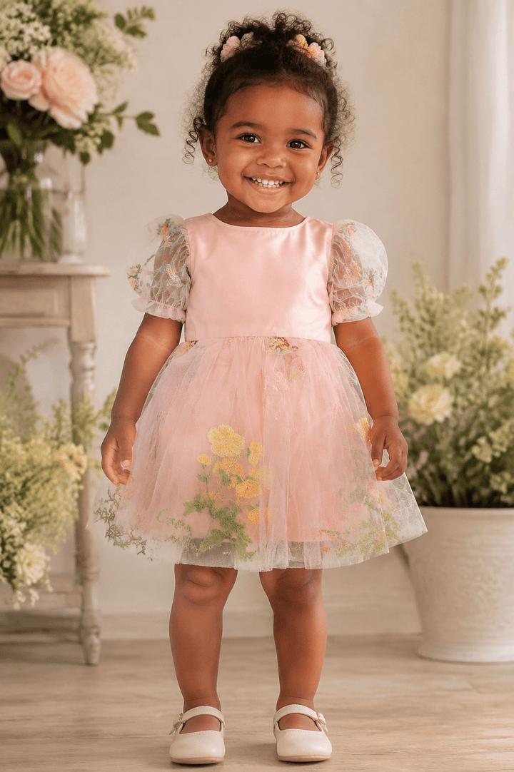 Bella Pink Embroidered Flower Dress - Plum Sugar Shoppe