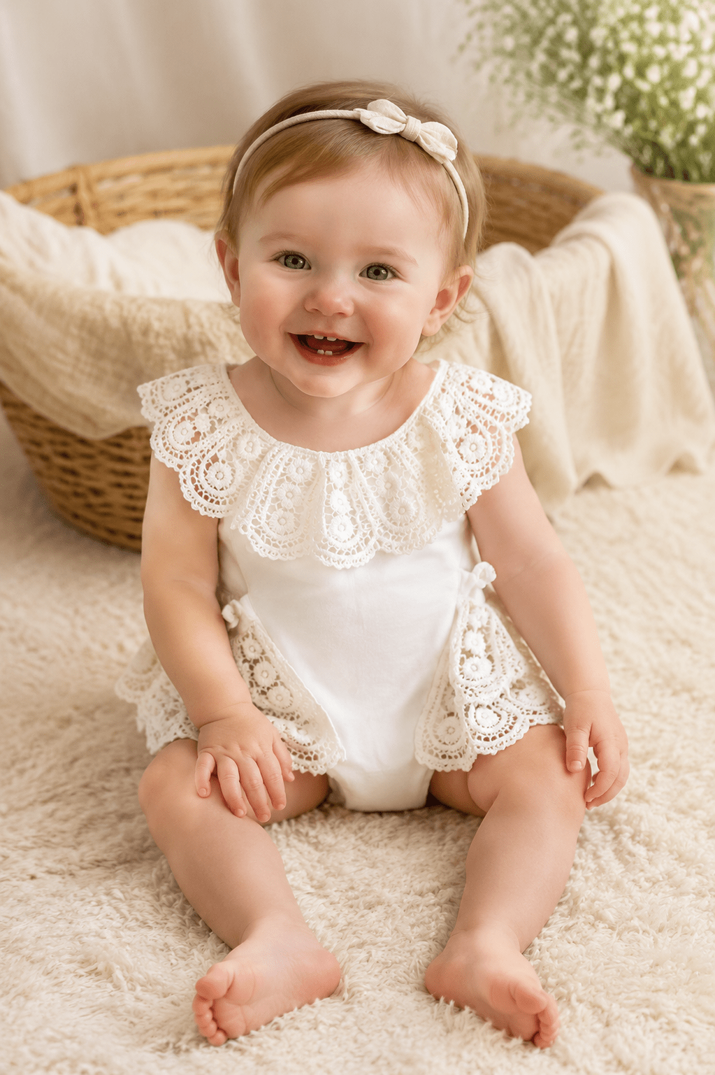 Brynlee White Lace Baby Romper - Plum Sugar Shoppe