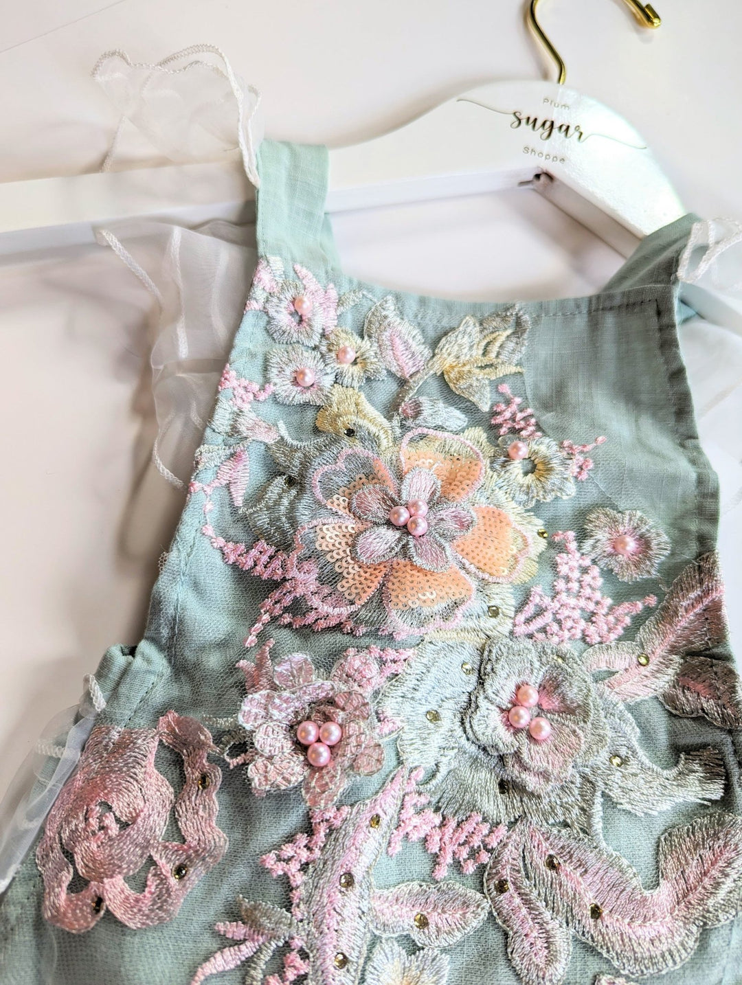 Charlotte Mint Embroidered Baby Romper - Plum Sugar Shoppe