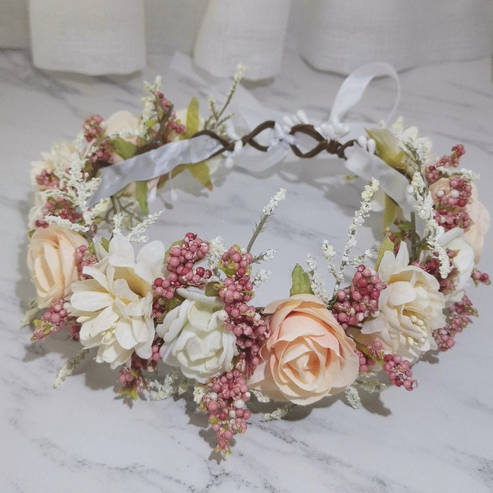 Ella Pale Peach Flower Crown - Plum Sugar Shoppe