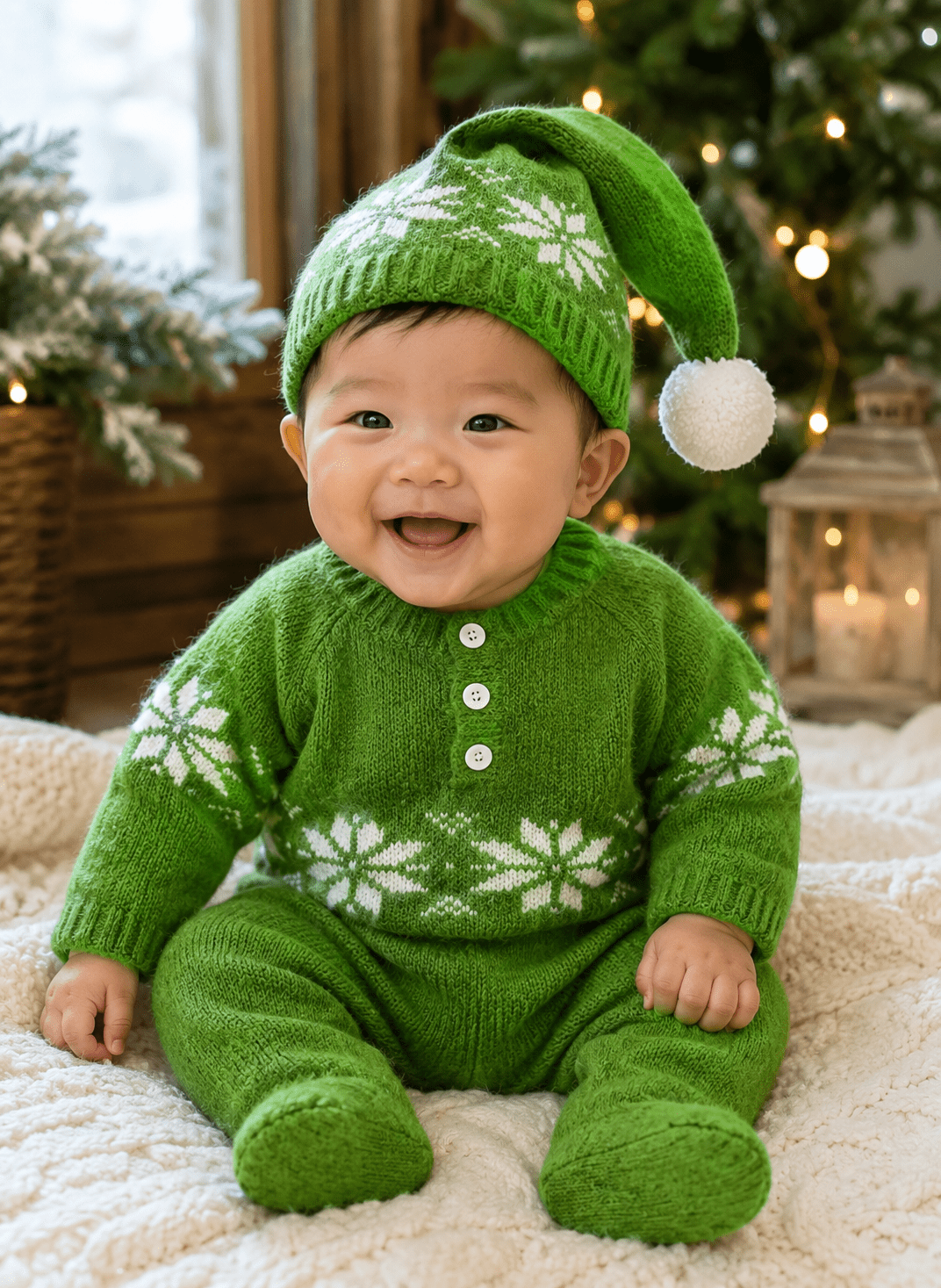 Green Knitted Newborn One-Piece and Hat - Plum Sugar Shoppe