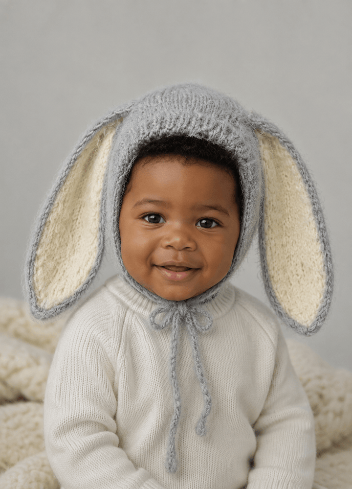 Grey Knit Rabbit Newborn Bonnet with Big Ears - Plum Sugar Shoppe