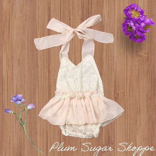 Harper Light Pink Lace/ Chiffon Baby Romper - Plum Sugar Shoppe