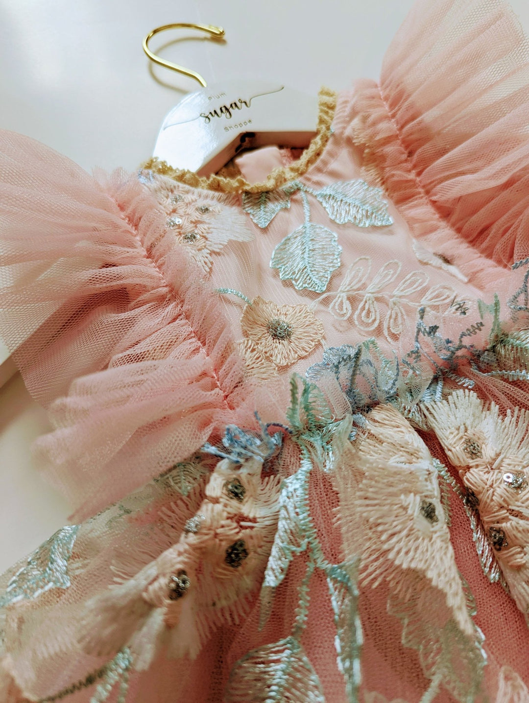 Iris Pink Embroidered Tulle Baby Dress Iris Pink Embroidered Tulle Baby Dress