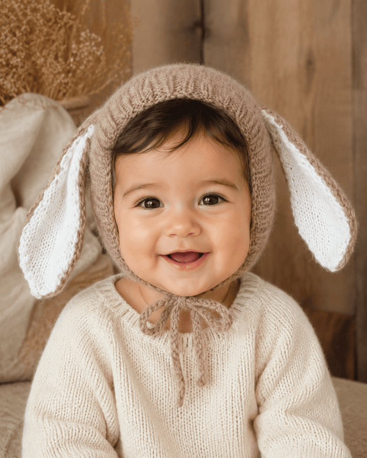 Knit Bunny Newborn Bonnet - Plum Sugar Shoppe
