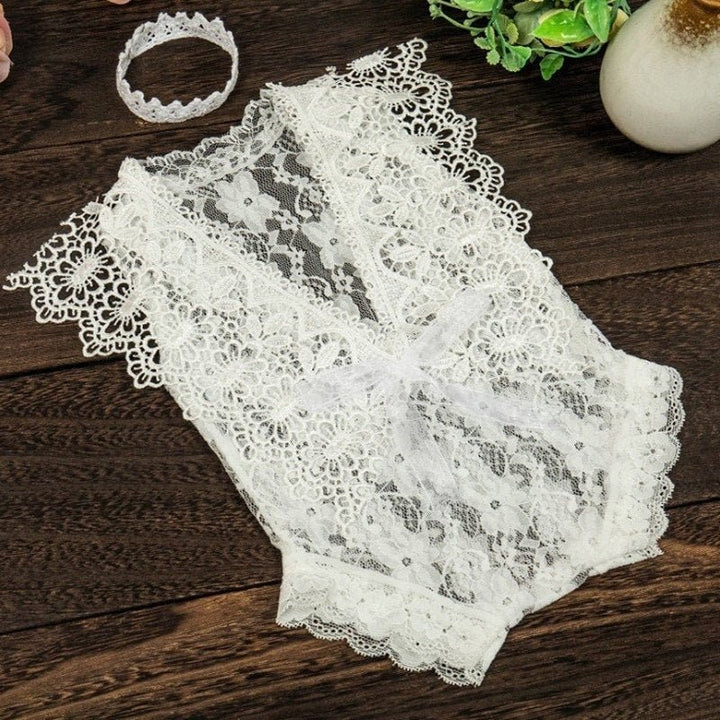 Lillian Newborn White Lace Romper - Plum Sugar Shoppe