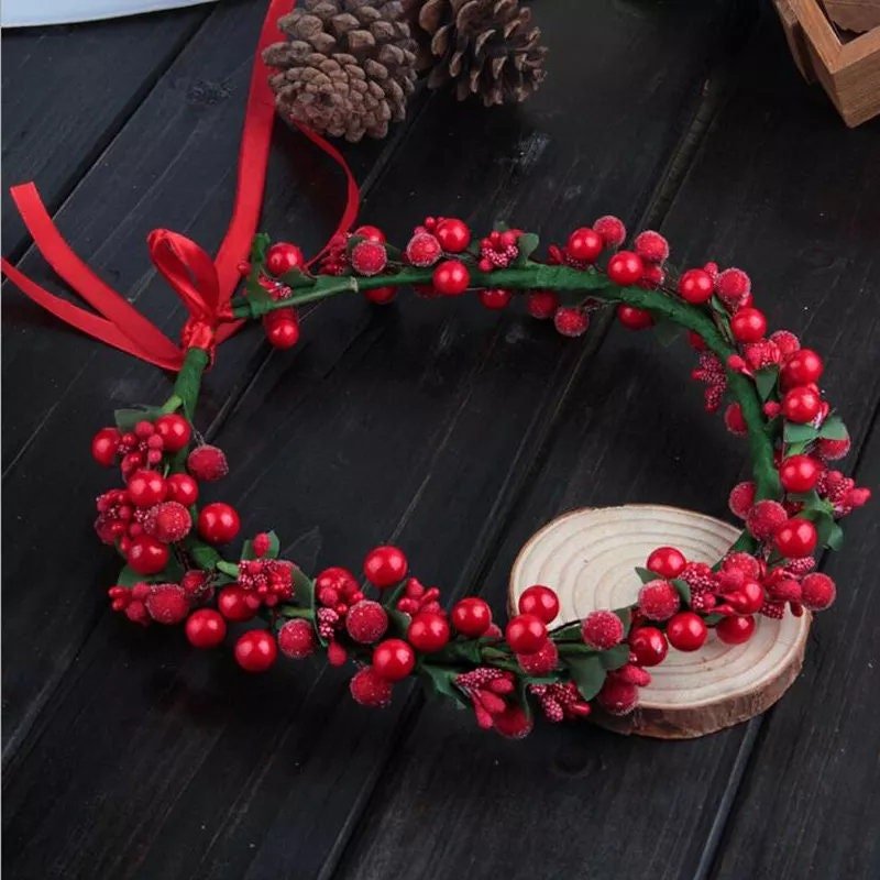 Melody Red Holly Berry Flower Crown - Plum Sugar Shoppe