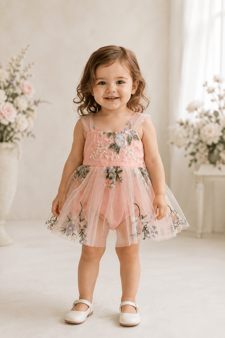 Mia Pink Embroidered Tulle Dress - Plum Sugar Shoppe