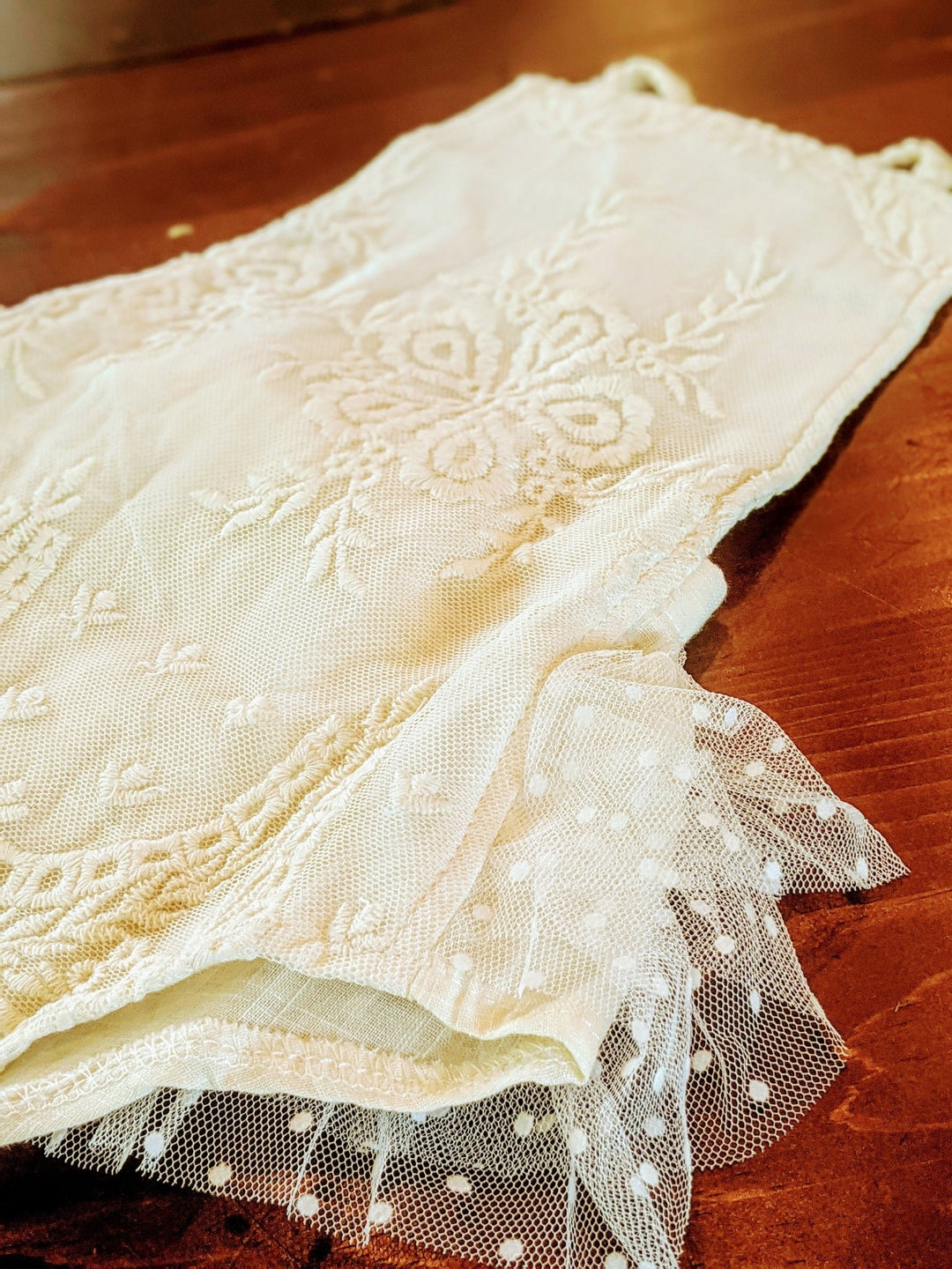 Olive Vintage Ivory Lace and Linen Baby Romper - Plum Sugar Shoppe