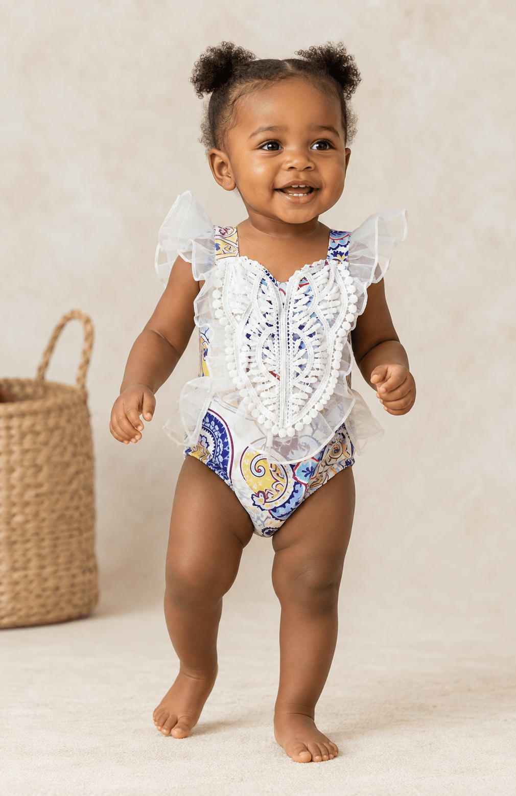 Paige Paisley and Ruffle Baby Romper - Plum Sugar Shoppe