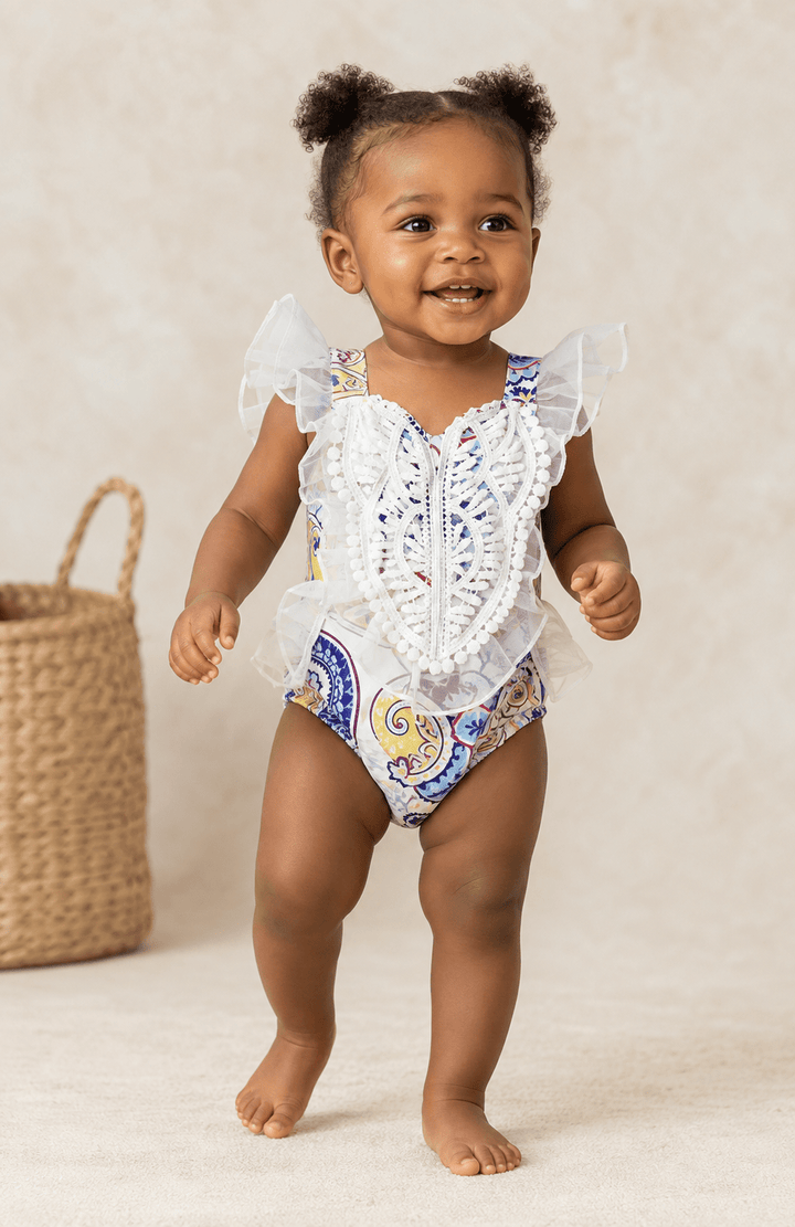 Paige Paisley and Ruffle Baby Romper - Plum Sugar Shoppe