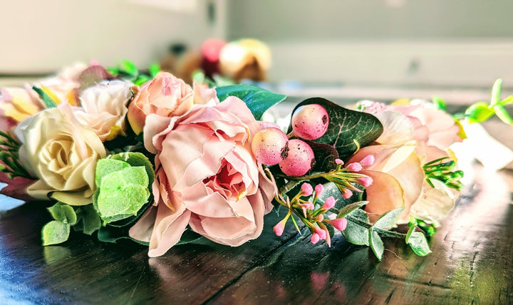 Peony and Eucalyptus Flower Crown, Pink and Ivory Flower Headband, Maternity Floral Headpiece, Bridesmaids Flower Crown, Floral Headband - Plum Sugar Shoppe