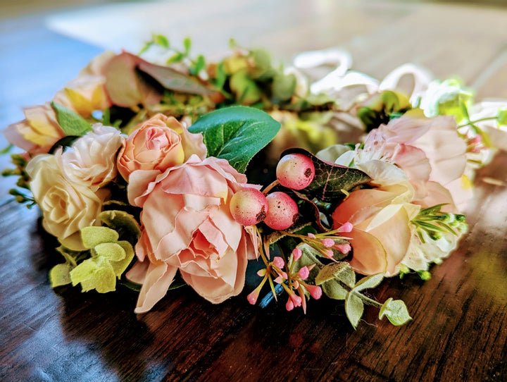 Peony and Eucalyptus Flower Crown, Pink and Ivory Flower Headband, Maternity Floral Headpiece, Bridesmaids Flower Crown, Floral Headband - Plum Sugar Shoppe