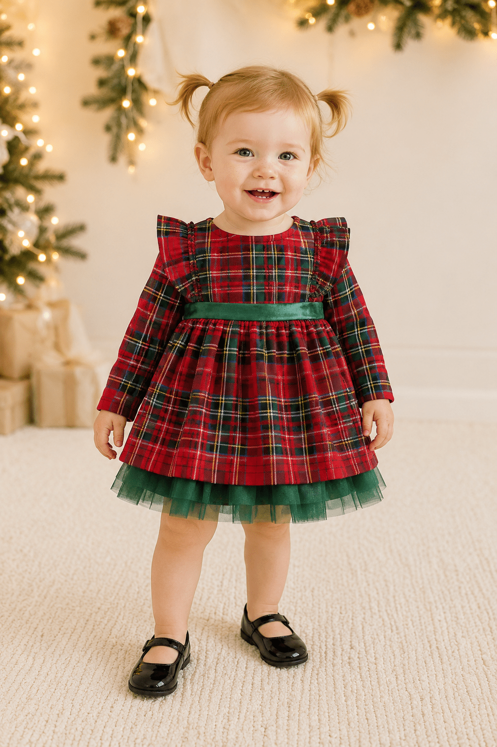 Plaid Holiday Dress with Tulle Lining - Plum Sugar Shoppe