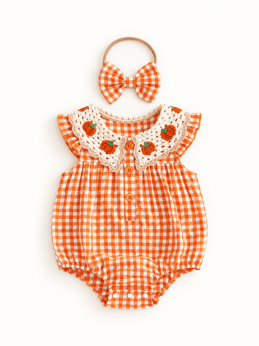 Pumpkin Crochet Collar Romper - Plum Sugar Shoppe