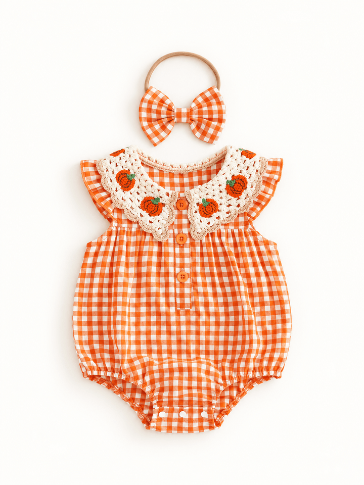 Pumpkin Crochet Collar Romper - Plum Sugar Shoppe
