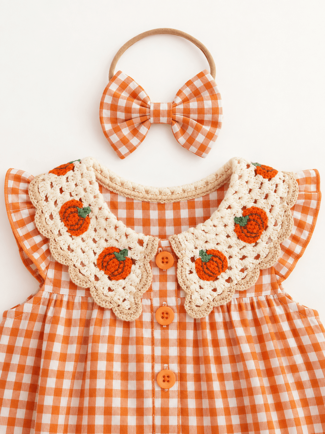 Pumpkin Crochet Collar Romper - Plum Sugar Shoppe