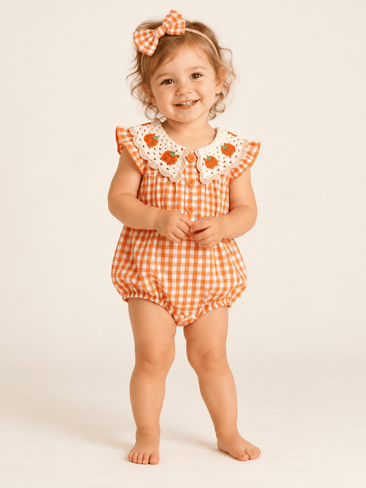 Pumpkin Crochet Collar Romper - Plum Sugar Shoppe