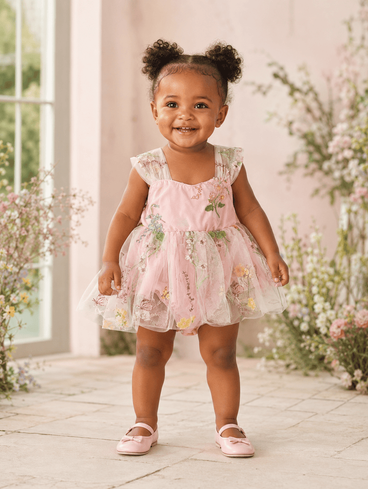 Savanah Pink Embroidered Flower Dress - Plum Sugar Shoppe