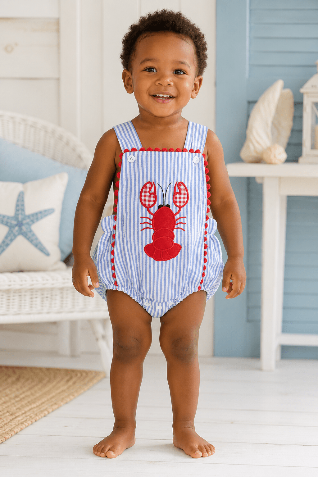 Seersucker Lobster Romper - Plum Sugar Shoppe