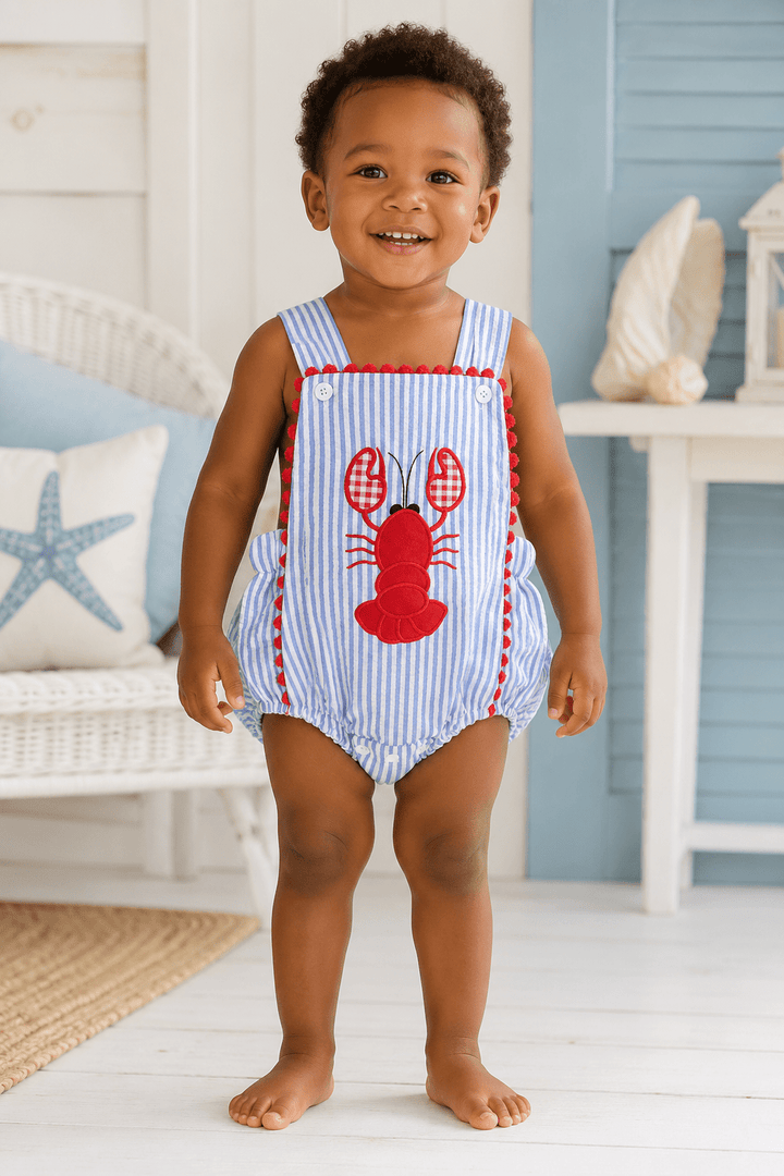 Seersucker Lobster Romper - Plum Sugar Shoppe