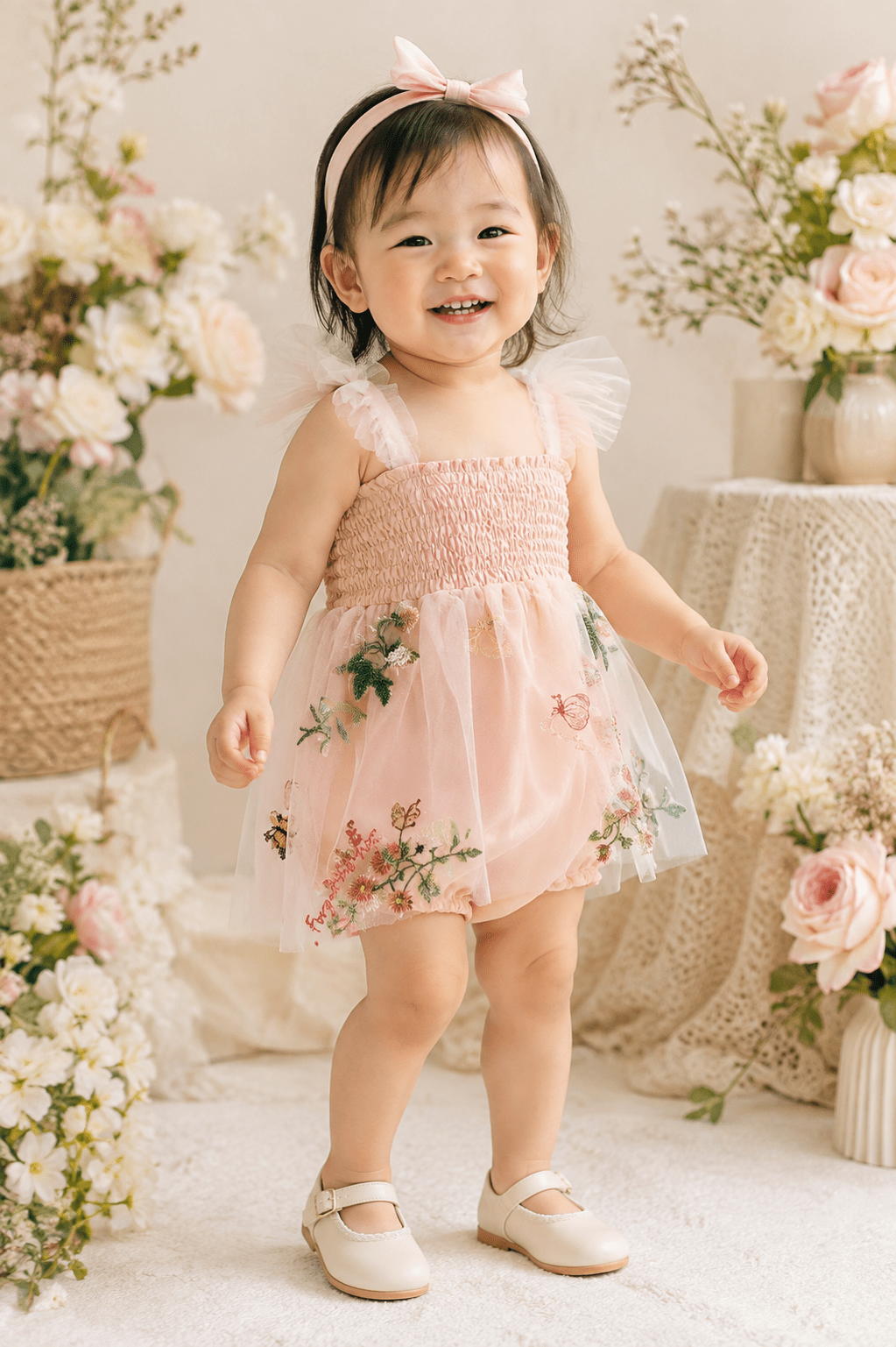 Sweetpea Pink Embroidered Flower Dress - Plum Sugar Shoppe