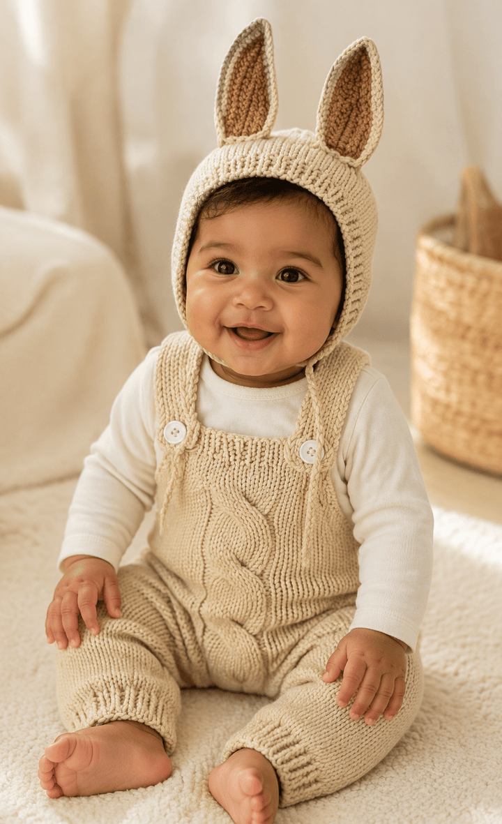 Tan Knit Rabbit Newborn Outfit with Ears - Plum Sugar Shoppe