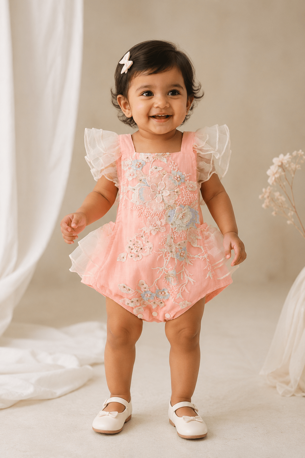 Valentina Pink Embroidered Baby Romper - Plum Sugar Shoppe