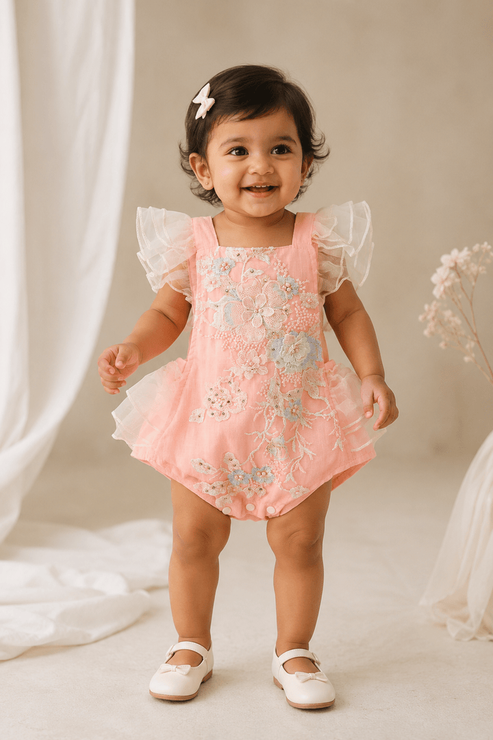 Valentina Pink Embroidered Baby Romper - Plum Sugar Shoppe