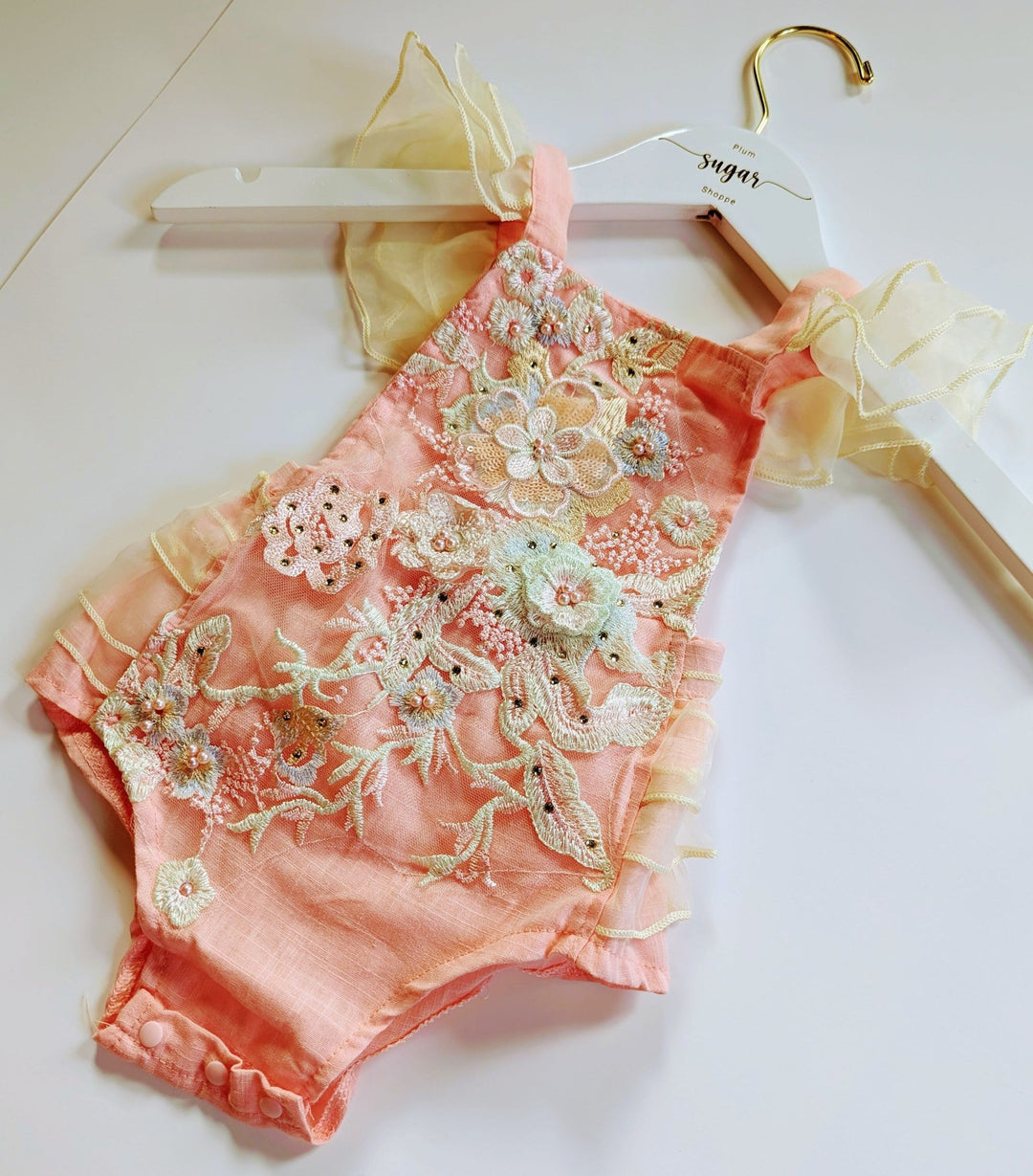Valentina Pink Embroidered Baby Romper - Plum Sugar Shoppe